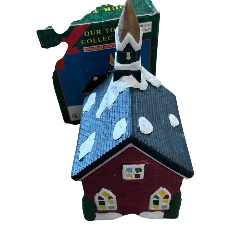 Our Town Collection Vintage Hand Painted Porcelain Lighted House Church -Read-